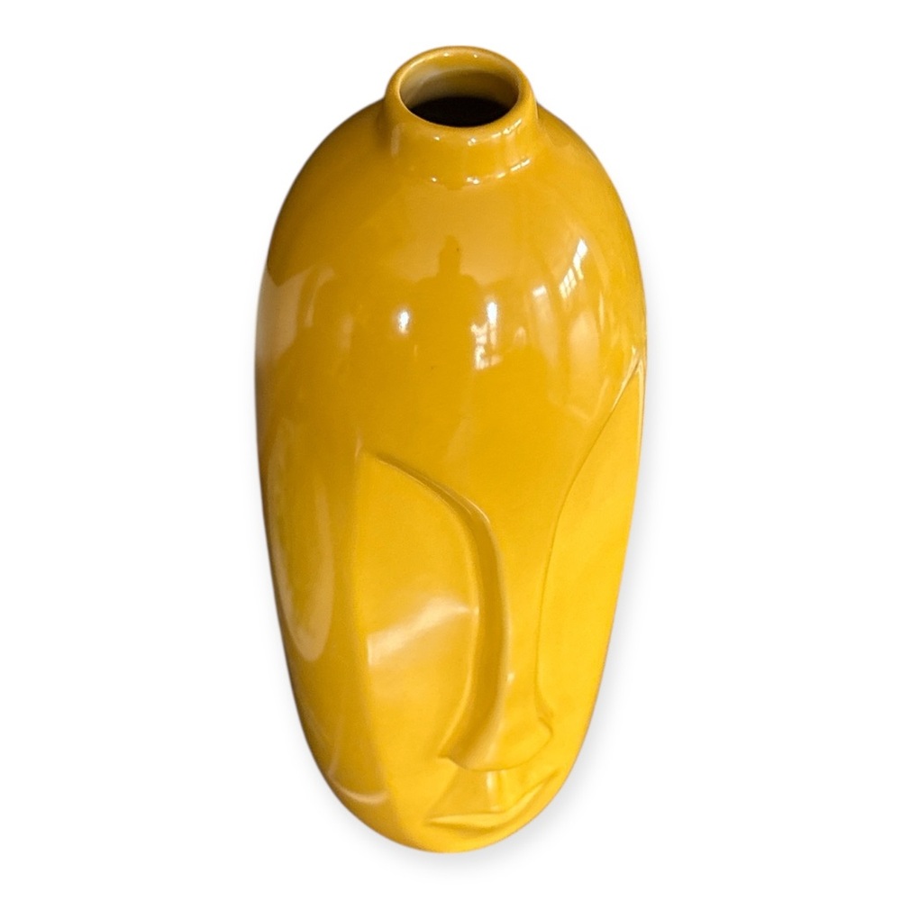 Modern Yellow Abstract Ceramic Head Vase, Glossy Decor, Abstract Art - Picture 2 of 7